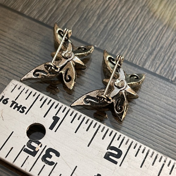 2 Vintage Sliver-tone Butterfly with Jet Black Rhinestone with Bracelet - Picture 6 of 16